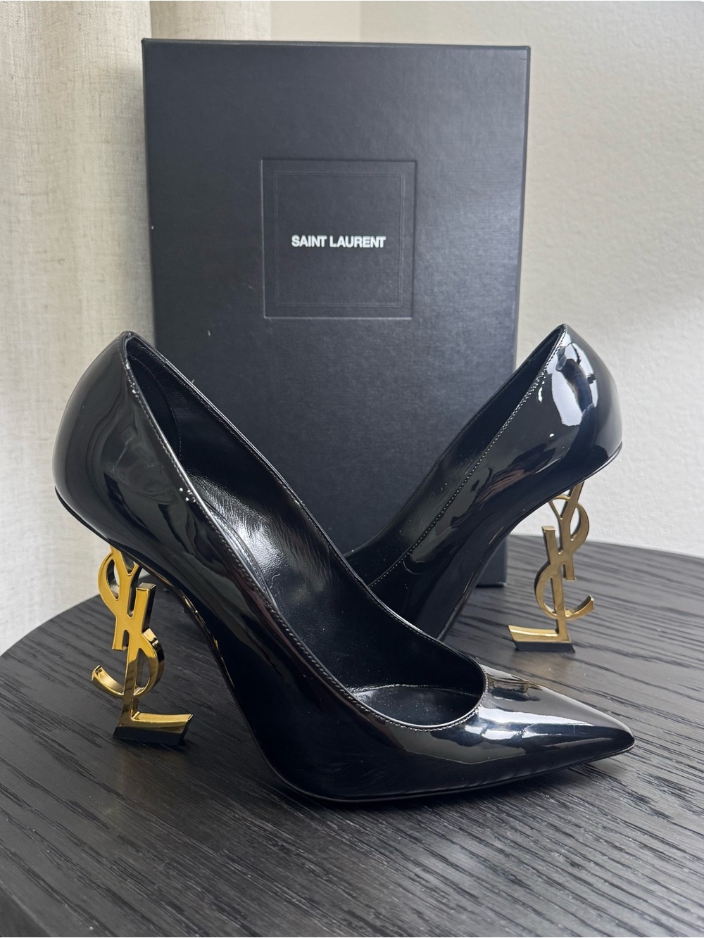Saint Laurent YSL Opyum 110 Logo Pumps Patent Black 38